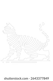 Cute Cat Shadow Icon Animal Vector Art Illustration, Black and White Outline Design