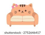 Cute Cat Shaped Sofa for Living Room, Adorable Kitty Themed Furniture Flat Vector Illustration Isolated on White