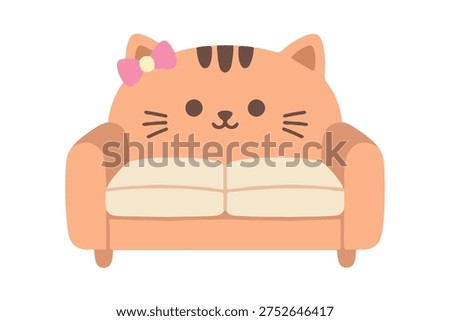 Cute Cat Shaped Sofa for Living Room, Adorable Kitty Themed Furniture Flat Vector Illustration Isolated on White