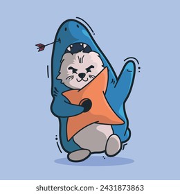 cute cat shark costume art illustration wallpaper