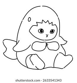 Cute cat with shark costume outline line art illustration 