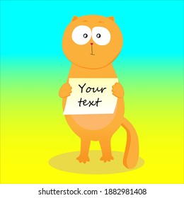 Cute cat with a sheet for ads. Vector illustration.