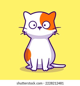 Cute Cat Shocked Sitting Cartoon Vector Icon Illustration. Animal Nature Icon Concept Isolated Premium Vector. Flat Cartoon Style