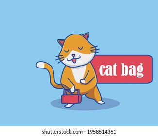 Cute Cat Shop Bag. Animal Cartoon Flat Style Icon  Premium Vector