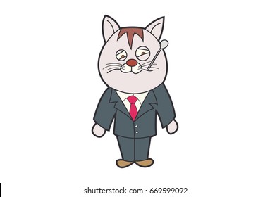 Cute Cat Sick. Vector Illustration. Isolated on white background.
