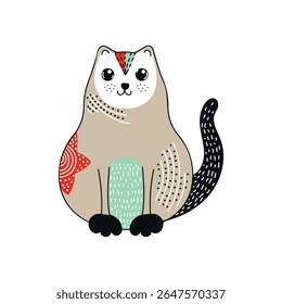 Cute cat silhouette. Ethnic motives