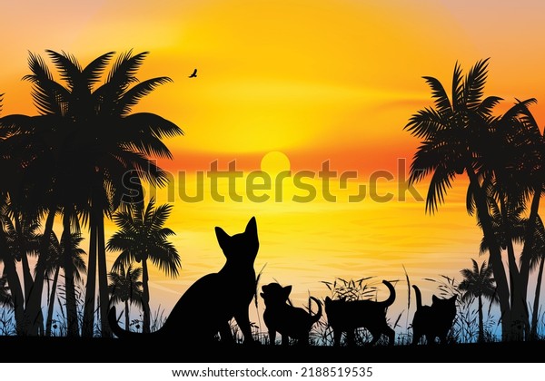 cute cat silhouette\
landscape graphic