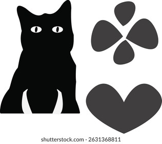 Cute Cat Silhouette Looking Curiously – Vector Illustration