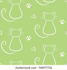 Cute Cat Silhouette Seamless Pattern. Hand drawn animal texture.