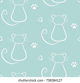 Cute Cat Silhouette Seamless Pattern. Hand drawn animal texture.