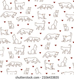 Cute Cat Silhouettes in Different Poses. Simple Line Design. Vector Illustration