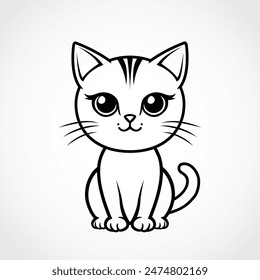 cute cat simple black white illustration