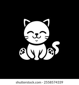 cute cat simple black white illustration