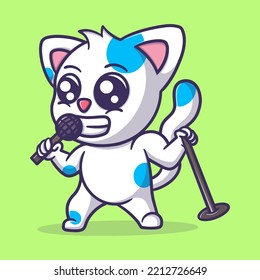 Cute cat singing cartoon vector icon illustration