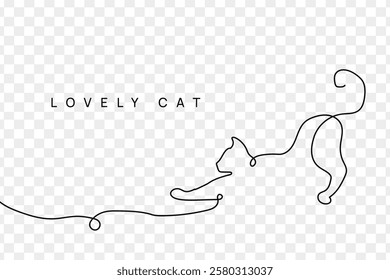 Cute Cat single line art vector illustration. Continuous one line drawing of cat.