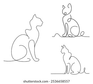 Cute cat single line drawing illustration