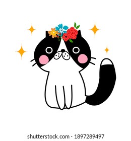 Cute cat sitting alone on white background