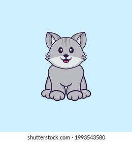 Cute cat is sitting. Animal cartoon concept isolated. Can used for t-shirt, greeting card, invitation card or mascot.
