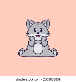 Cute cat is sitting. Animal cartoon concept isolated. Can used for t-shirt, greeting card, invitation card or mascot.