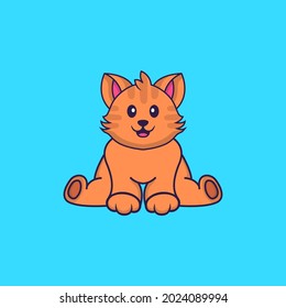 Cute cat is sitting. Animal cartoon concept isolated. Can used for t-shirt, greeting card, invitation card or mascot.