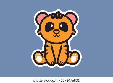 Cute Cat Sitting Cartoon Sticker Vector Icon Illustration. Isolated Animal Nature Icon Concept. Cartoon Style Cat Animal Sticker