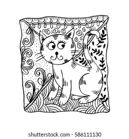 Cute cat sitting. Cartoon style.