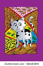  Cute cat sitting. Cartoon style.