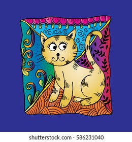 Cute cat sitting. Cartoon style.
