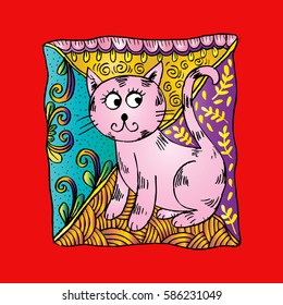 Cute cat sitting. Cartoon style.