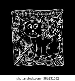 Cute cat sitting. Cartoon style.