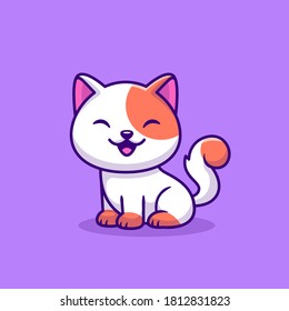 Cute Cat Sitting Cartoon Vector Icon Illustration. Animal Love Icon Concept Isolated Premium Vector. Flat Cartoon Style