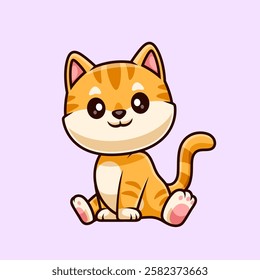 Cute Cat Sitting Cartoon Vector Icon Illustration. Animal Nature Icon Concept Isolated Premium Vector. Flat Cartoon Style