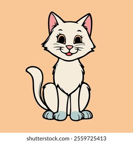 A cute cat sitting, cartoon-style cat with bright, expressive eyes