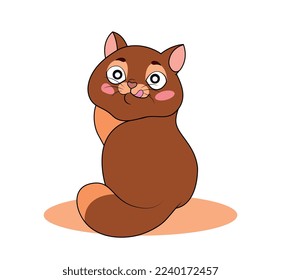 Cute cat sitting. Charming character looking. Poster or banner for website. Design element for greeting and invitation postcard. Love and care for pets, tenderness. Cartoon flat vector illustration