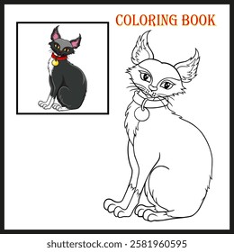 Cute cat sitting for coloring book