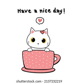 Cute Cat Sitting in a Cup Illustration