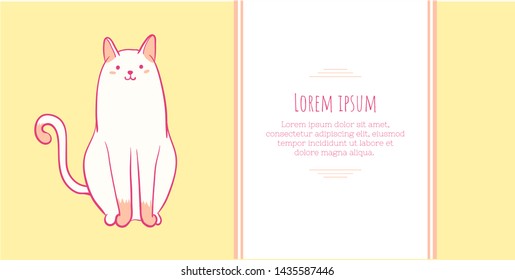 Cute cat is sitting. Design template for pets grooming or veterinarian