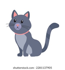 Cute cat sitting in funny pose vector illustration. Cartoon isolated little gray animal with amusing whiskers on face, domestic cat with tail and paws, friendly expression of fluffy adorable kitten. - Shutterstock ID 2281137905