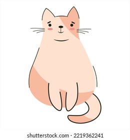 El gato lindo está sentado. Un lindo manto de tabby de color crema. Ilustración aislada del vector. Concepto de icono del mundo animal. Estilo de caricatura plano.