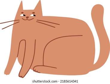 Cute cat sitting, hearts vector character. Valentine's Day hand drawn cartoon greeting card. Romance dating poster design.  Funny animal, happy home kitty. Adorable kitten.