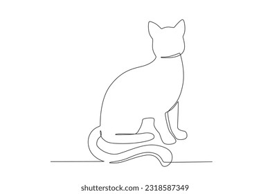 A cute cat sitting. International cat day one-line drawing