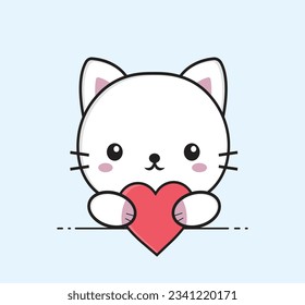 cute cat sitting love cute flat design
