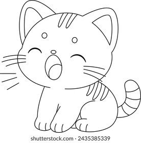 The cute cat is sitting and meowing coloring page.