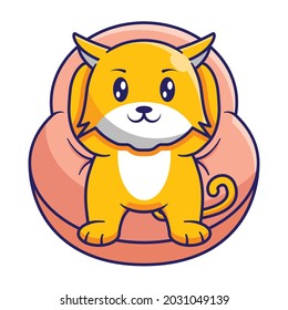 Cute Cat Sitting On Bean Bag Sofa Chair Beg Cartoon Design