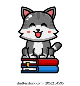 cute cat sitting on book icon illustration vector graphic