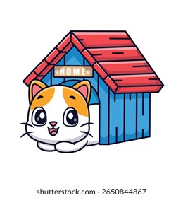 Gato Bonito Sentado Em Gaiola Gato Ícone Vetor Ilustração. Animal Nature Icon Concept Vetor Premium Isolado. Estilo de Desenho Animado Plano