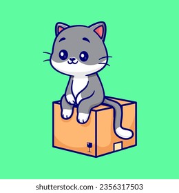 Cute Cat Sitting On Cardboard Box Cartoon Vector Icon
Illustration. Animal Object Icon Concept Isolated Premium
Vector. Flat Cartoon Style