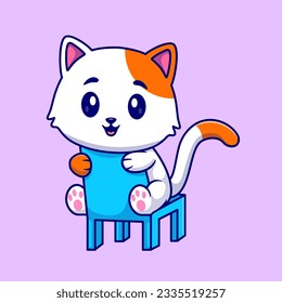 Cute Cat Sitting on Chair Cartoon Vector Icon Illustration. Animal Nature Icon Concept Isolated Premium Vector. Flat Cartoon Style