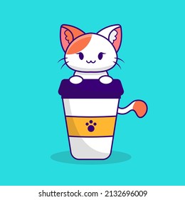 cute cat sitting on cup