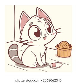 A cute cat is sitting on floor